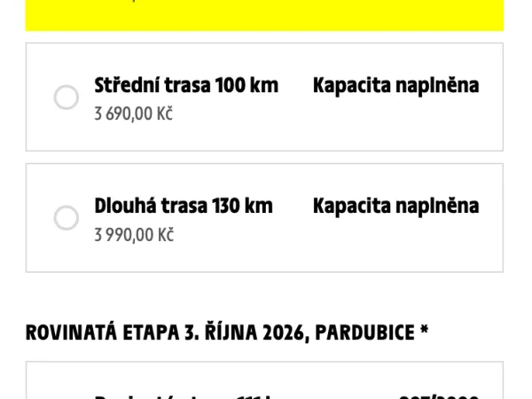 On-line registrace na Kopcovitou etapu 2026 ukončena